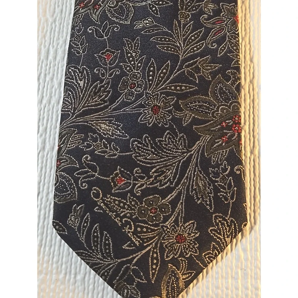 Vtg Oscar de la Renta Silk Tie Blue Gold Paisley 57
